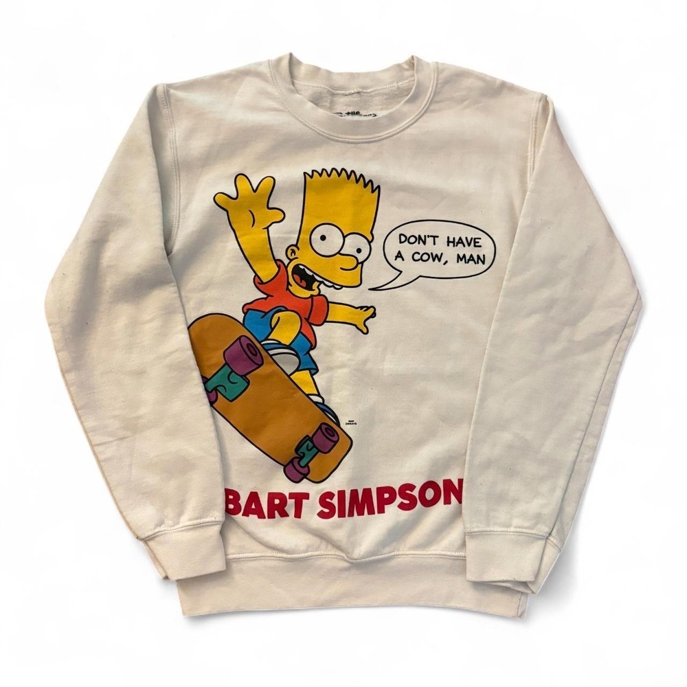 The Simpsons Bart Simpson Skateboard Graphic Crewneck Sweatshirt XS White